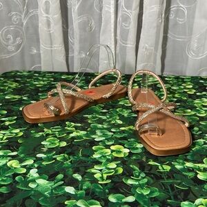 Mariella Rhinestones Glitter Toe Ring Sandals made in Italy size 9 1/2 Rose Gold
